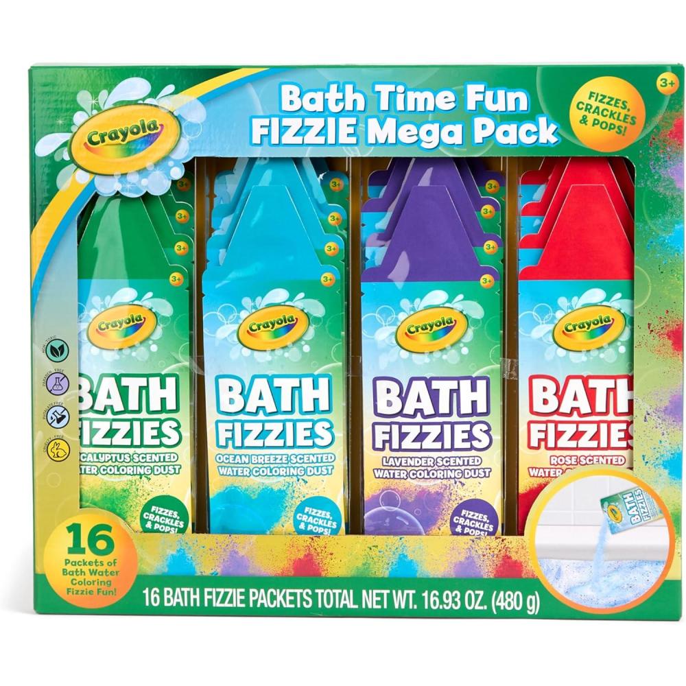 Crayola Bath Fizzies 16 Deluxe Pack, Refreshing Scented Colorful Bath Fizzers for Boys, Girls, & Tweens, 16 Total Fizzies in 4 Assorted Scents & Colors