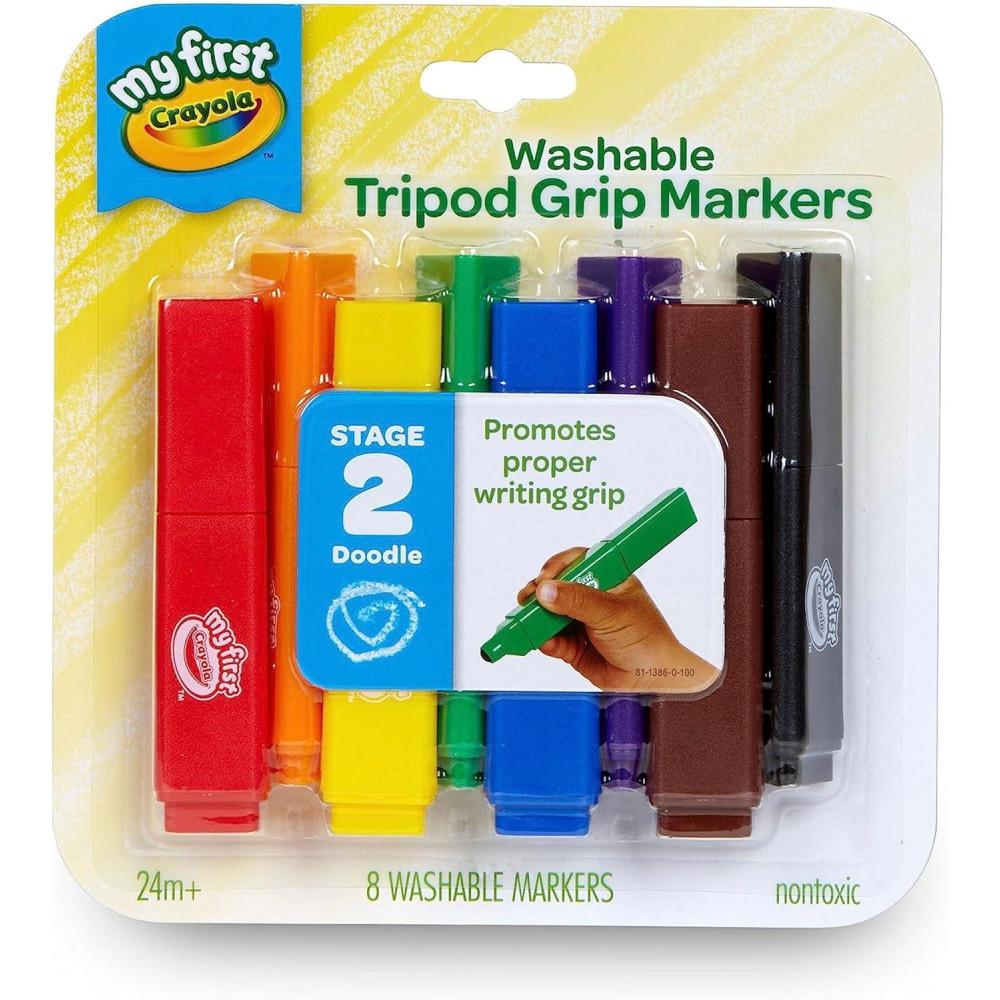 Crayola Triangle Toddler Markers (8ct), Easy Grip Washable Markers for Toddlers, Arts & Crafts Supplies, Coloring for Young Kids, Nontoxic