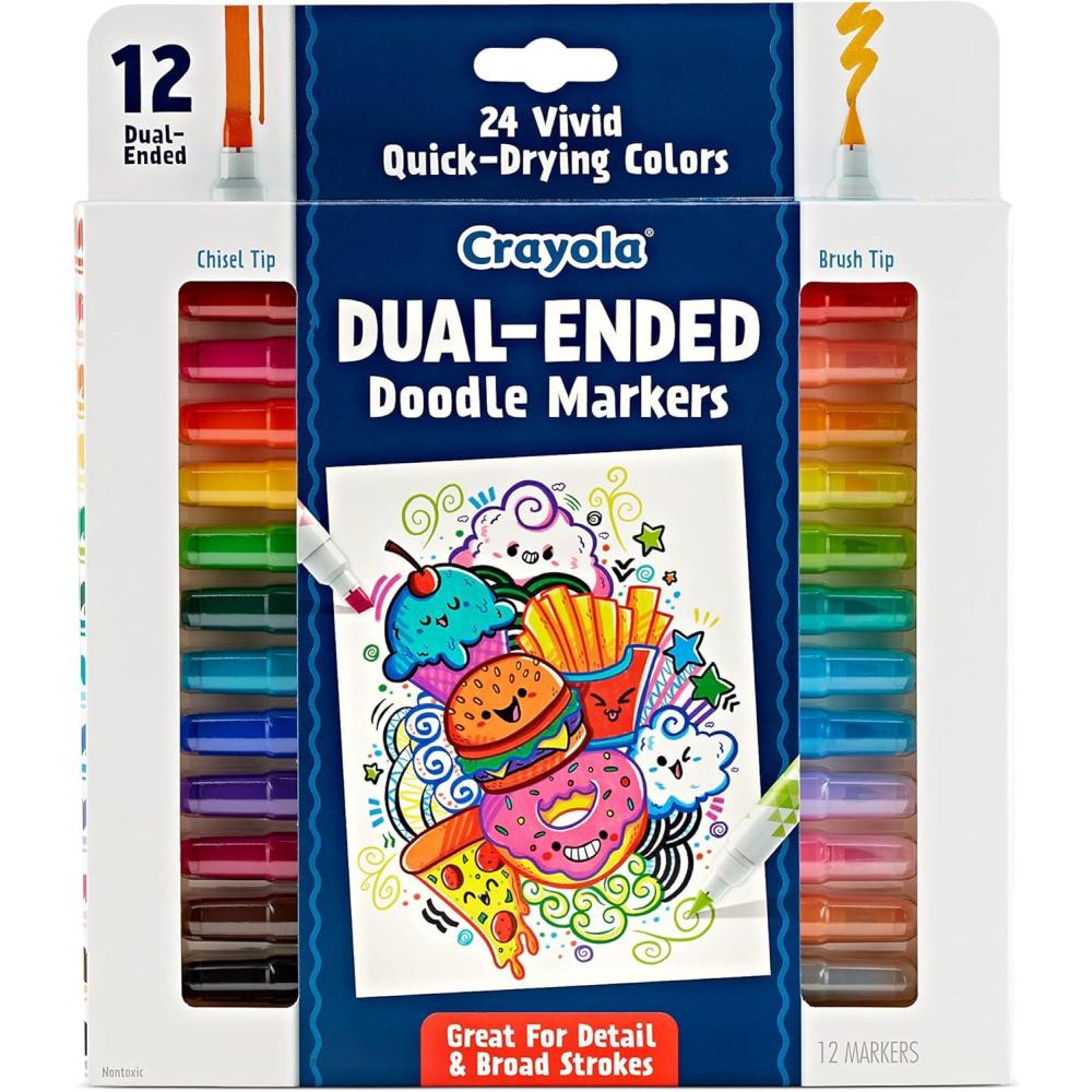 Crayola Dual Chisel Tip & Brush Markers (12ct), Markers for Adults, Art Marker Set, Coloring Supplies, Gifts for Teens & Adults(Dual-Ended)