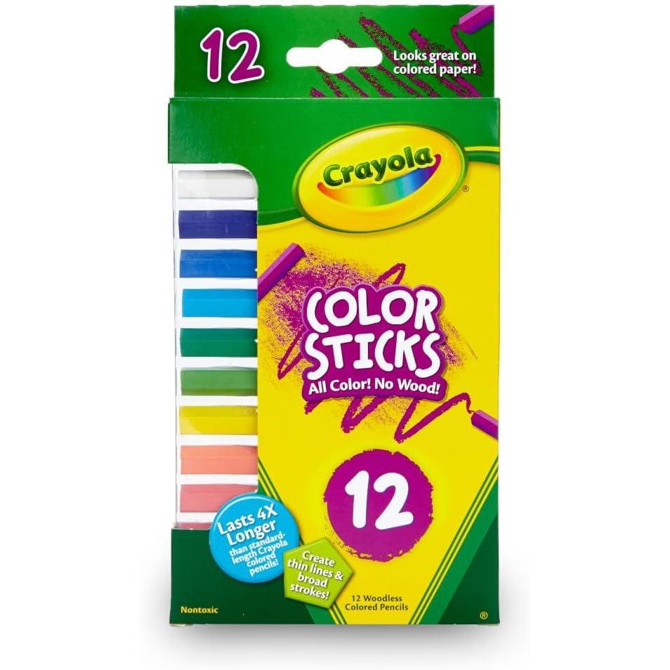 Crayola Color Sticks (12 Count), Woodless Colored Pencils Set for Kids, Classroom Art Supplies, Fine Lines & Broad Strokes, Non-Toxic